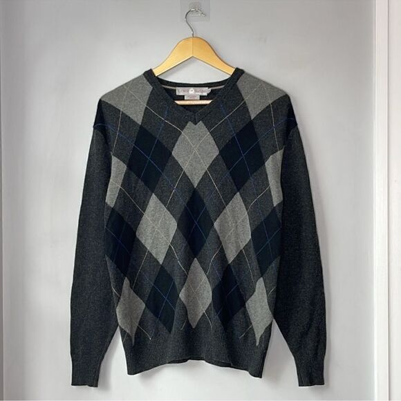 Luigi Baldo Cashmere Silk Arguyle Sweater V Neck - Picture 1 of 6